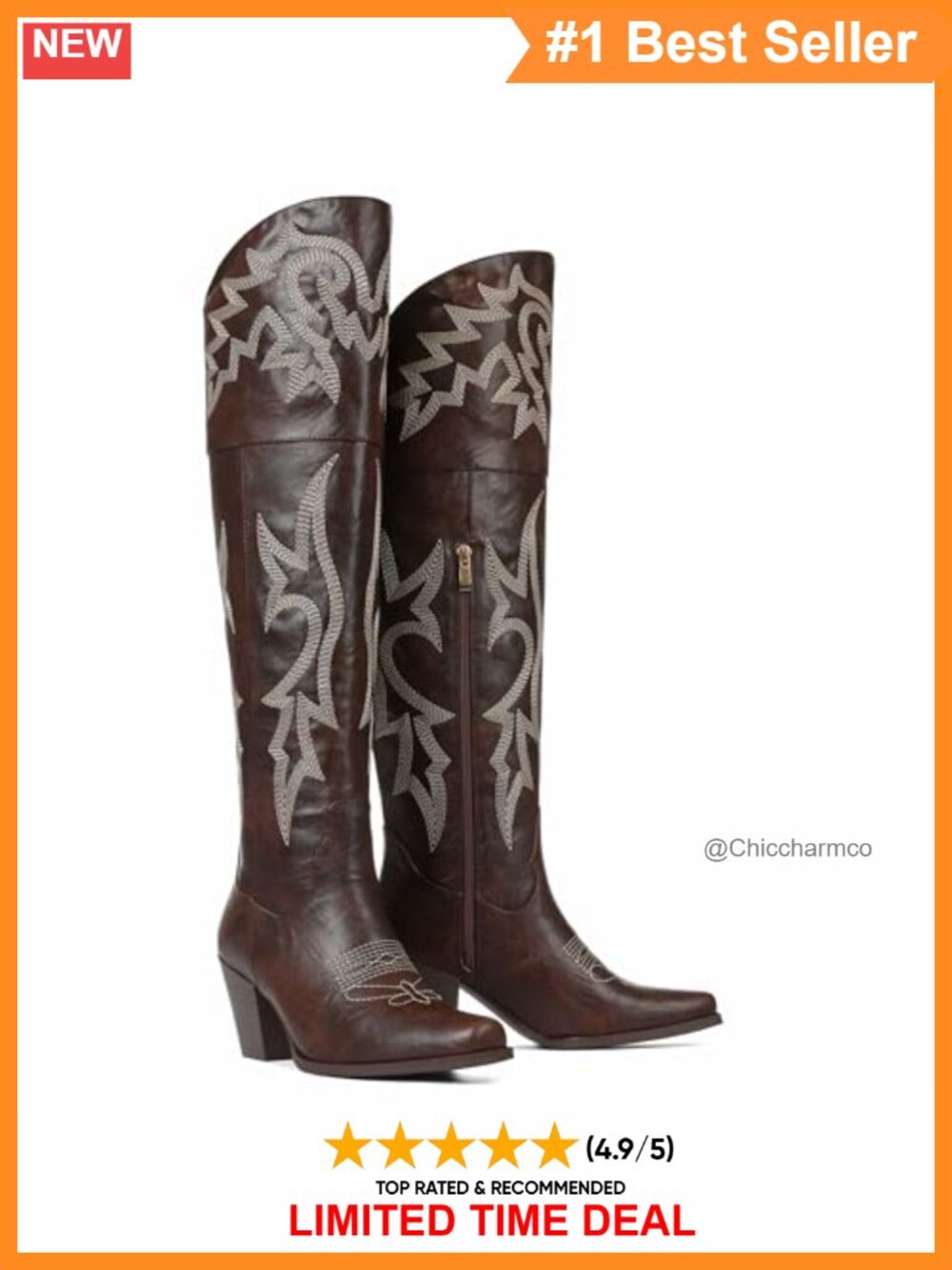 Over The Knee Cowboy Boots Pointed Toe Block Heel Tall Western Boots